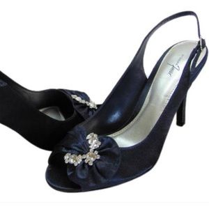 Jacqueline Ferrar Black Peep Toe Heel with Diamond Accent